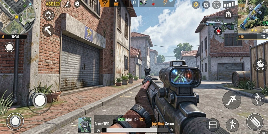 Screenshot gameplay utama ASD123 menampilkan aksi seru dalam game TPS.