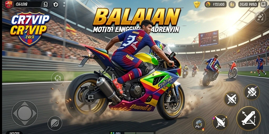 Tampilan gameplay CR7VIP menampilkan aksi balap motor yang mendebarkan.