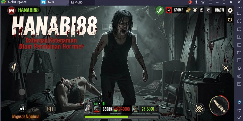 Screenshot dari gameplay HANABI88 menunjukkan suasana mencekam dan intens.