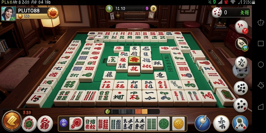 Screenshot utama PLUTO88 menampilkan suasana permainan Mahjong yang seru.