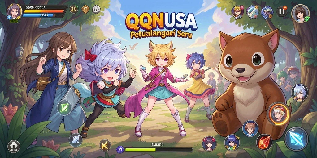 Tampilan gameplay QQNUSA dengan karakter anime yang beraksi.