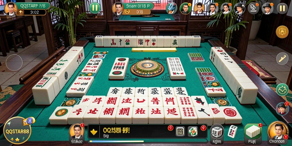 Tampilan gameplay menarik dari QQSTAR88 yang menunjukkan keseruan Mahjong.