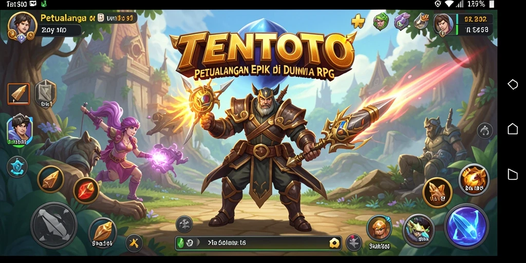 Tampilan gameplay RPG TENTOTO menampilkan pertempuran epik dan karakter yang dinamis.